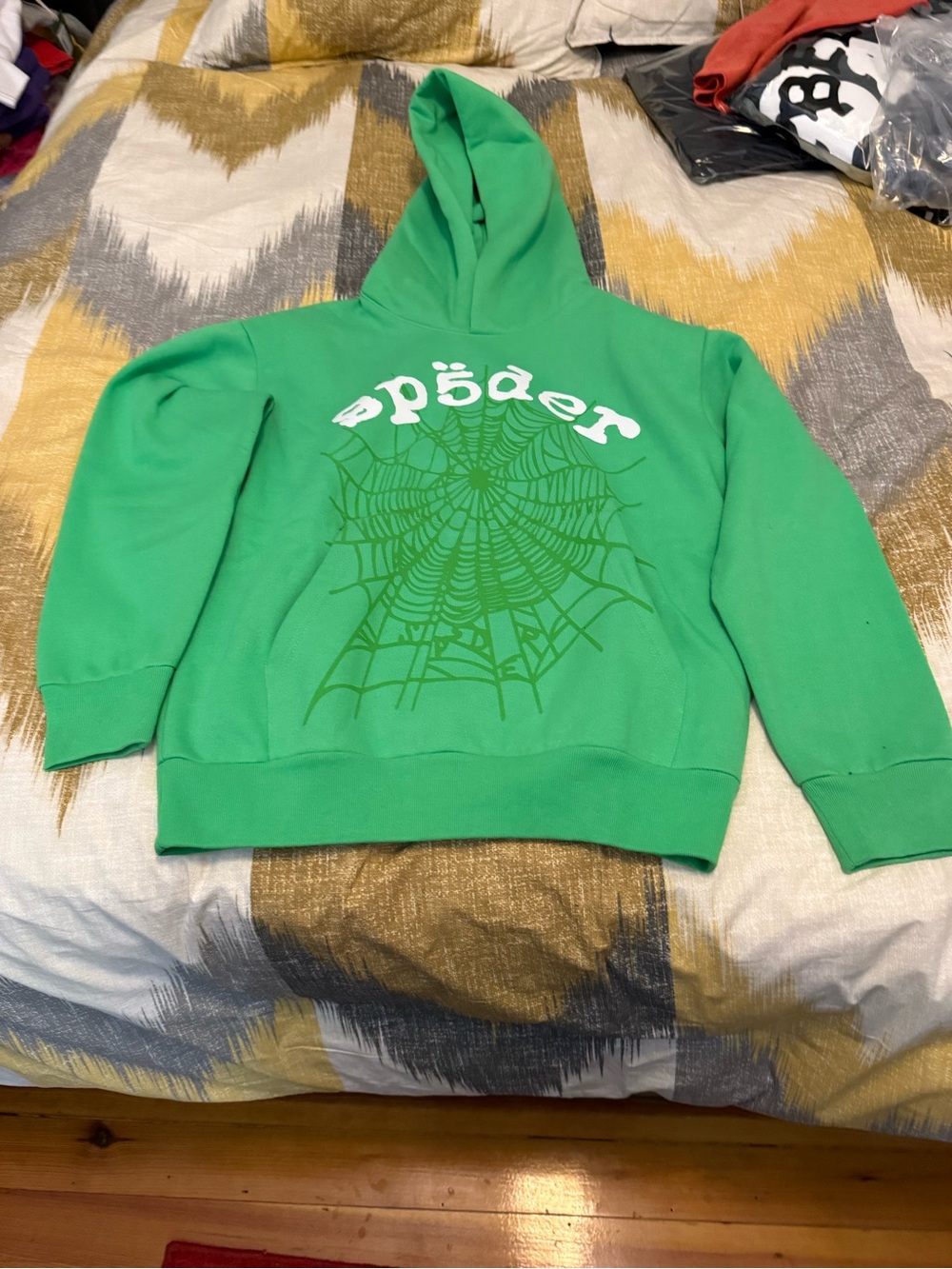 Sp5der Mens Green Fleece Hoodie Size S
